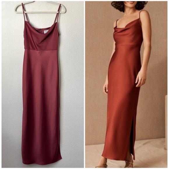 BHLDN Dresses & Skirts - Anthropologie BHLDN Cali Satin Cowl-Neck Midi Slip Dress in Rust